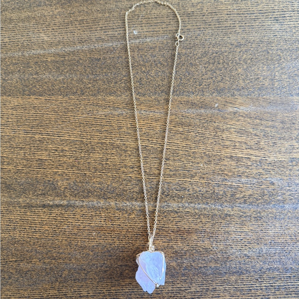 Gold Necklace with Pink Crystal Pendant